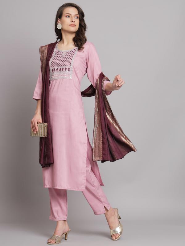 VP  9438 P Blush Aura Cotton Silk Blend Kurta Set with Dupatta